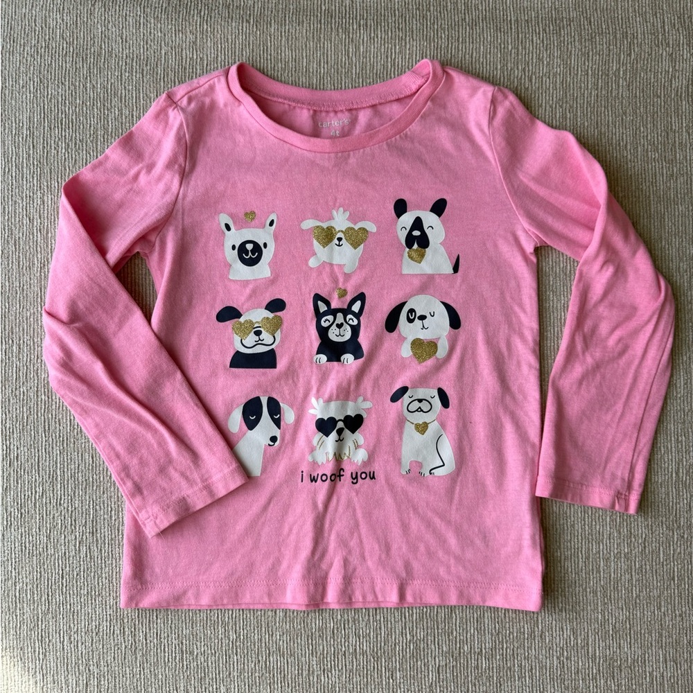 Carter's Pink Long Sleeve Tee with Dog Graphics